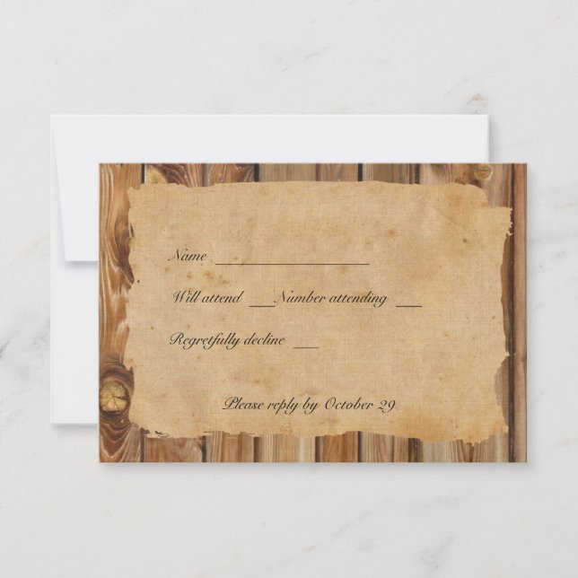 Parchment Wood Tattered Heart rsvp with envelopes (Front)