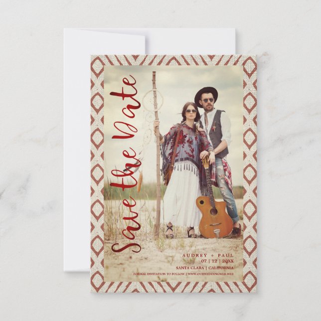 Pareja Boho Textil Elopement Save The Date (Front)