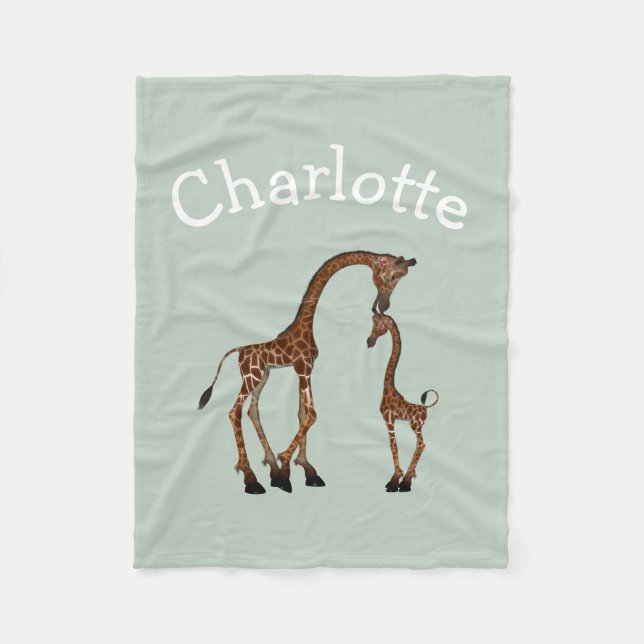 Parent And Baby Giraffe Personalised Fleece Blanket (Front)