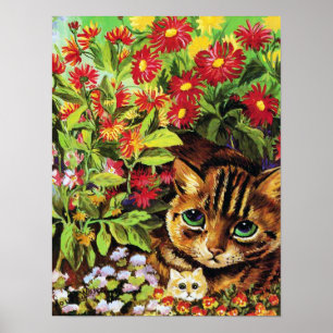 Parent-Child Cat Hiding in The Garden, Louis Wain Poster