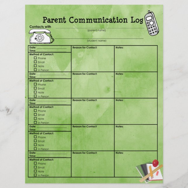 Parent Communication Log (Front)