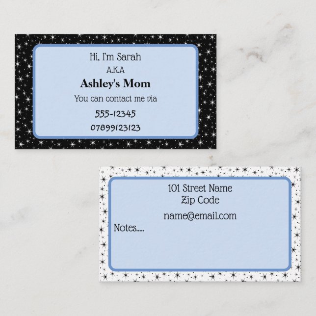 Parent Contact Business Card (Front/Back)