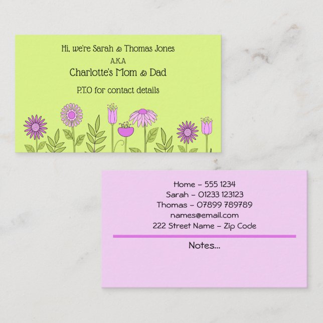 Parent Contact Business Card (Front/Back)