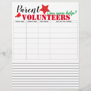Parent Volunteers Sign up Custom Letterhead