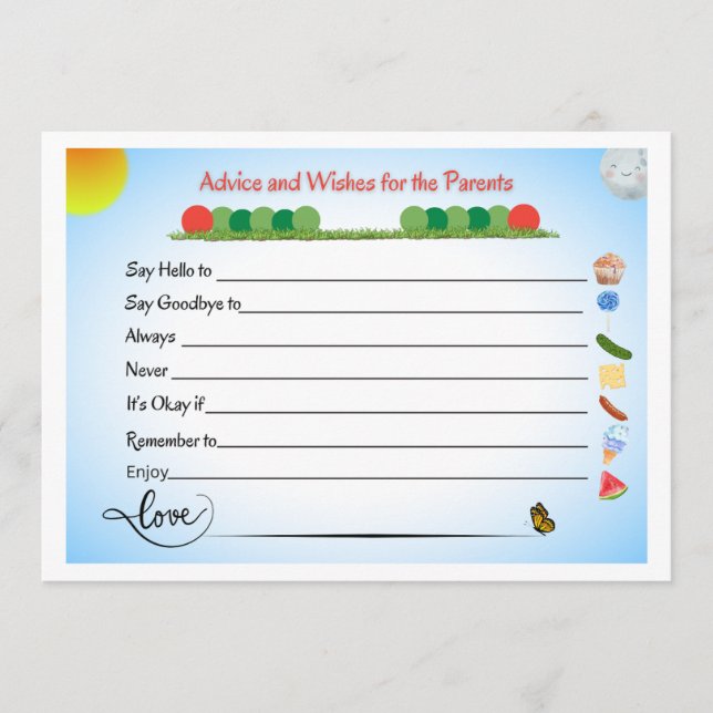 Parenting Advice Card for Baby Shower, Caterpillar (Front)