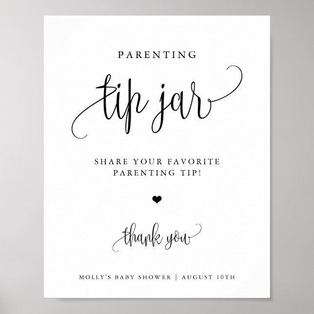 Parenting Tip Jar Sign, Minimalist Calligraphy Poster (Front)