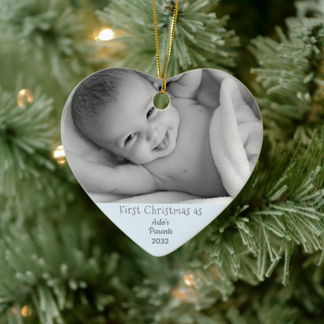 Parents 1st Christmas Baby Boy Son Name Photo Ceramic Tree Decoration (Tree)