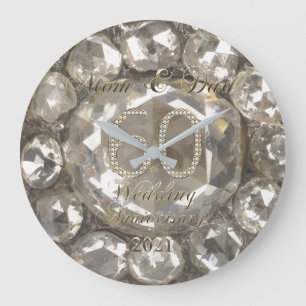 Parents 60th Anniversary Diamond Wedding 2021 Large Clock