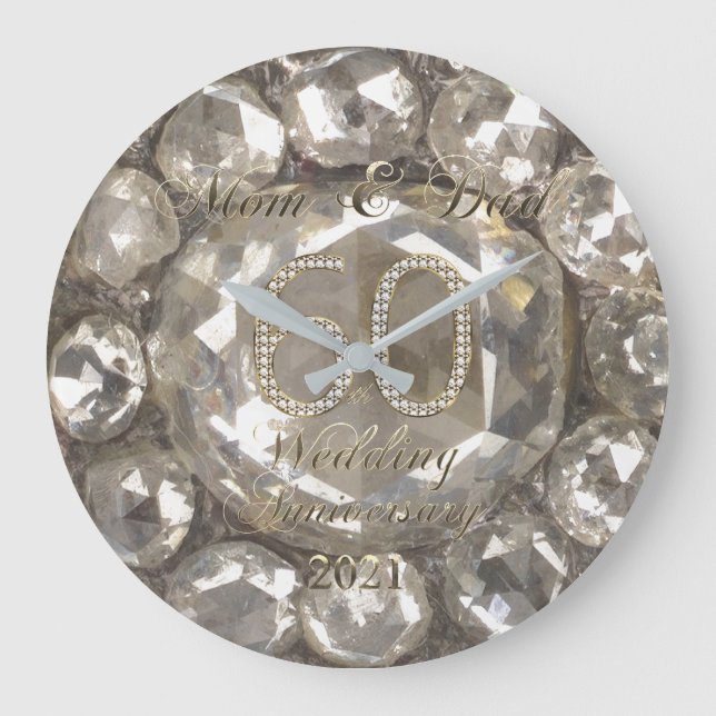 Parents 60th Anniversary Diamond Wedding 2021 Large Clock (Front)