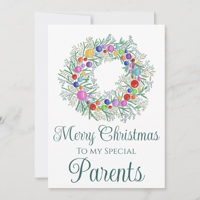 Parents Colourful Christmas Wreath Holiday Card (Front)