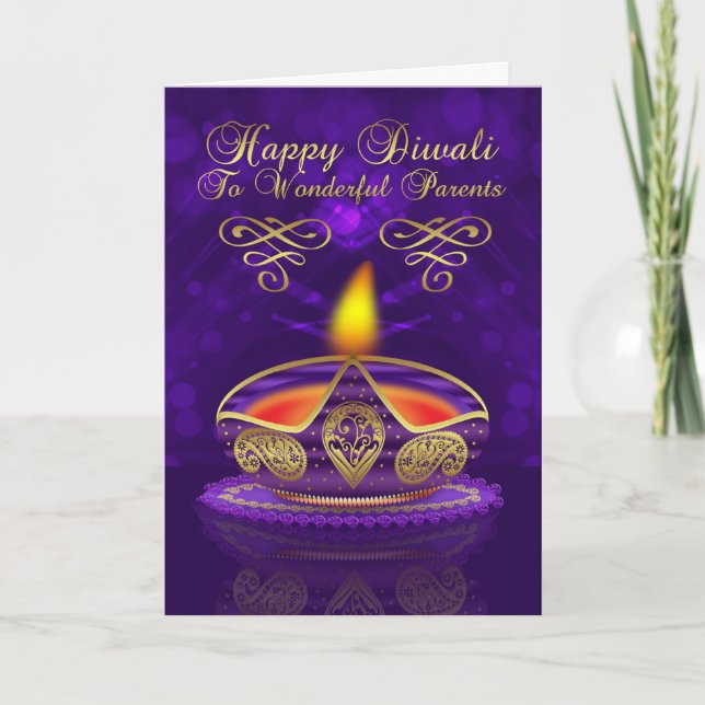 Parents Diwali Greeting Card With Lamp (Front)