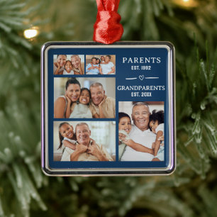Parents Grandparents Year Est Custom 5 Photo Metal Tree Decoration