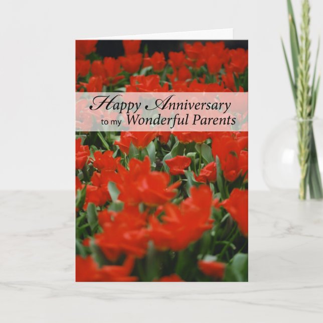 Parents Happy Anniversary Red Flowers Card (Front)