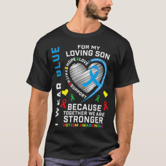 Parents Mom Dad Heart Puzzle Wear Blue Son Autism  T-Shirt