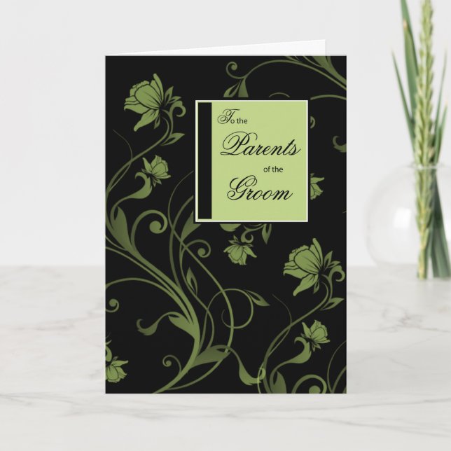 Parents of Groom Congratulations, Black, and Green Card (Front)