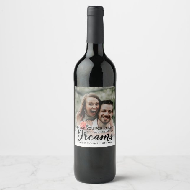 Parents of the Bride Thank You Wedding Photo Wine Label (Front)