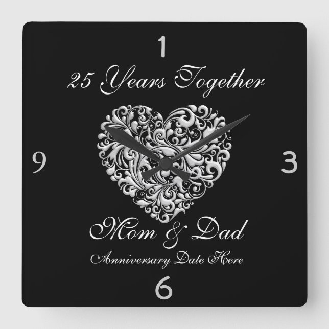 PARENTS SILVER 25th Anniversary GIFT Wall Clock (Front)