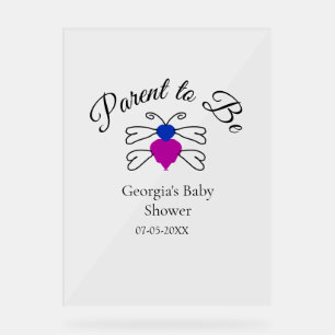 Parents to be blue pink baby shower honey bee text acrylic sign