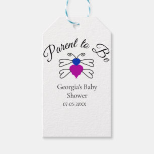 Parents to be blue pink baby shower honey bee text gift tags