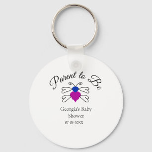 Parents to be blue pink baby shower honey bee text key ring
