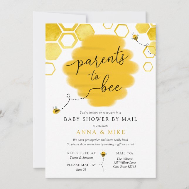 Parents to Bee Baby Shower by Mail Invitation (Front)