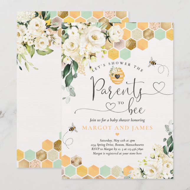 Parents To Bee Gender Neutral Bee Baby Shower Invitation (Front/Back)