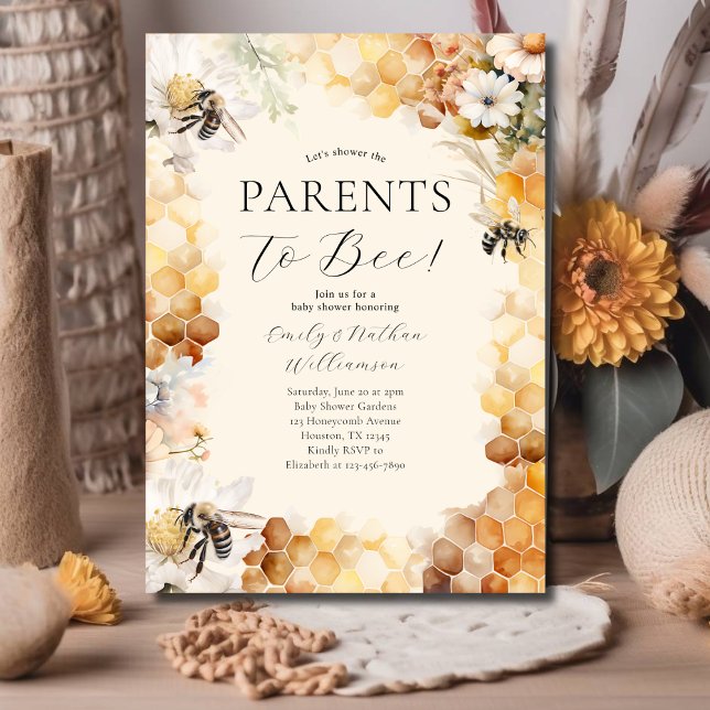 Parents To Bee Gender Neutral Floral Baby Shower Invitation (Creator Uploaded)