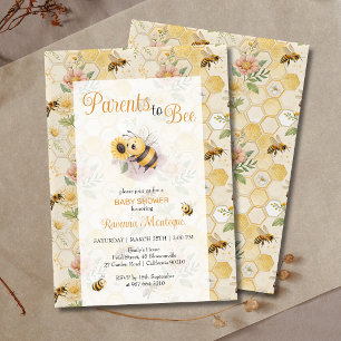 Parents to Bee Honeycomb Bee Custom Baby Shower Invitation