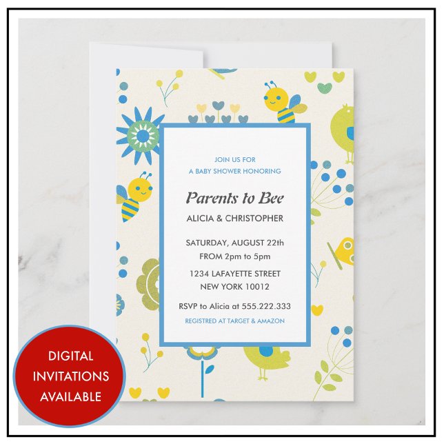 Parents to bee invitations gender neutral floral (parents to bee invitations gender neutral floral baby shower)