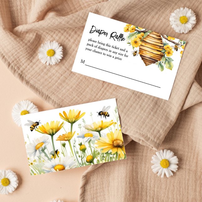 Parents to bee spring baby shower diaper raffle enclosure card (Parents to bee spring baby shower diaper raffle enclosure card yellow flowers bee hive raffle card)