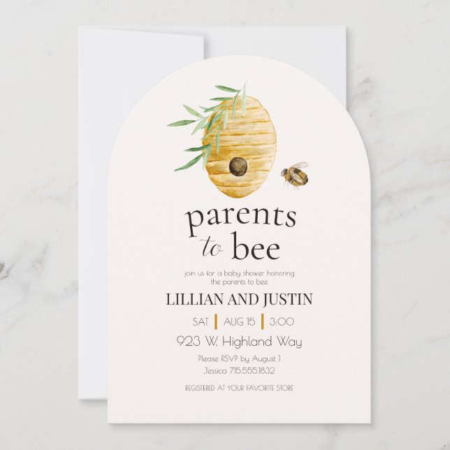 Parents To Bee Watercolor Honey Bee Baby Shower  Invitation (Front)