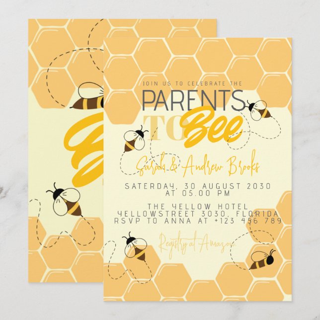 Parents to Honey Comb Bee Baby Shower Invitation (Front/Back)