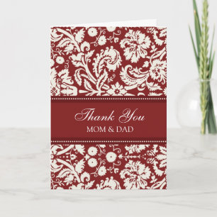 Parents Wedding Day Thank You Coral Red Damask Card