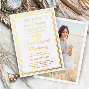 Parents White & Foil Photo Graduation Announcement