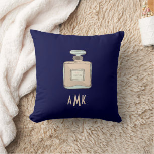 Parfum Bottle Illustration With Monogram Initials Cushion