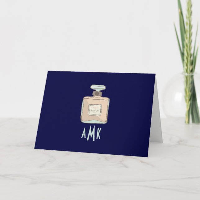 Parfum Bottle Illustration With Monogram Initials Thank You Card (Front)