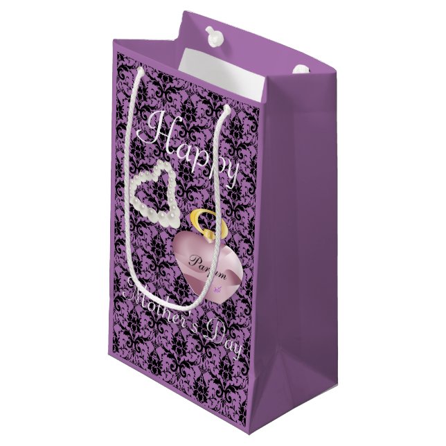 Parfum & Pearls Mother's Day Gift Bag PurpleDamask (Front Angled)