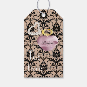 Parfum & Pearls Taupe & Black Damask Gift Tag