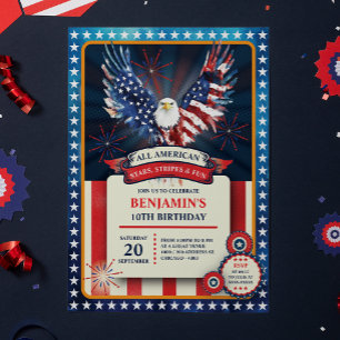 Pariotic All American Eagle Birthday Party Invitation