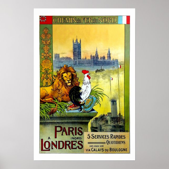 Paris a Londres,Chemin de Fer du Nord,Travel Poster (Front)