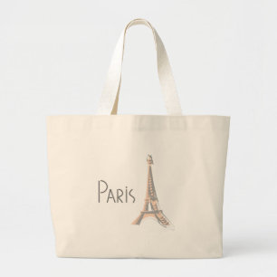 PARIS Abstract Grey Eiffel Tower Large Tote Bag