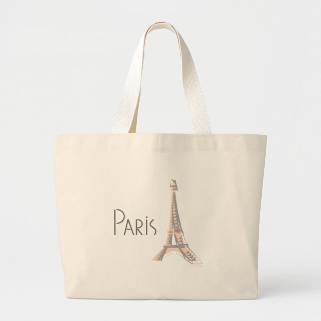 PARIS Abstract Grey Eiffel Tower Large Tote Bag (Front)