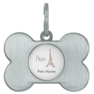 PARIS Abstract Grey Eiffel Tower Pet Name Tag
