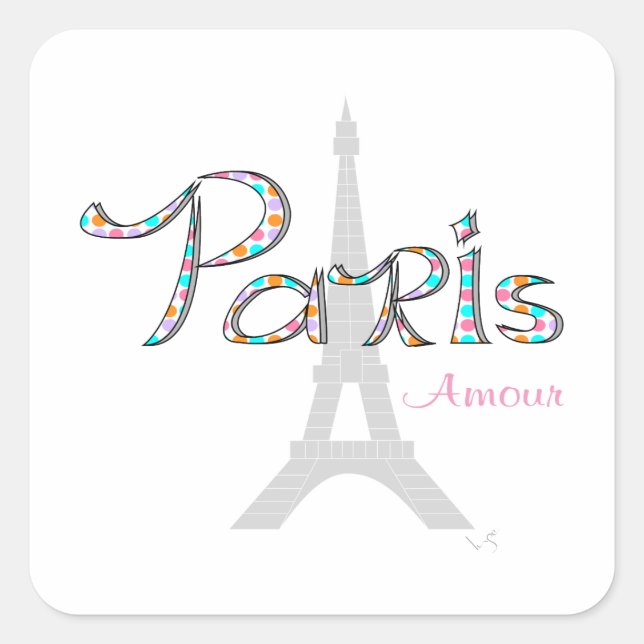 PARIS Amour with Eiffel Tower Square Sticker (Front)