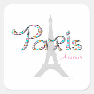 PARIS Amour with Eiffel Tower Square Sticker