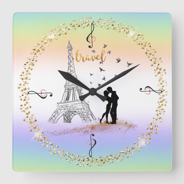 paris and the Eiffel Tower in multicolor Square Wall Clock (Front)
