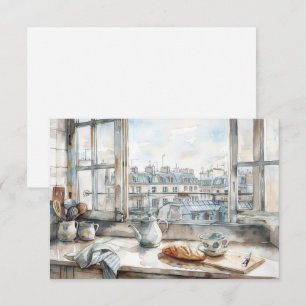 Paris Apartment Kitchen Watercolor with Rooftop Vi Thank You Card