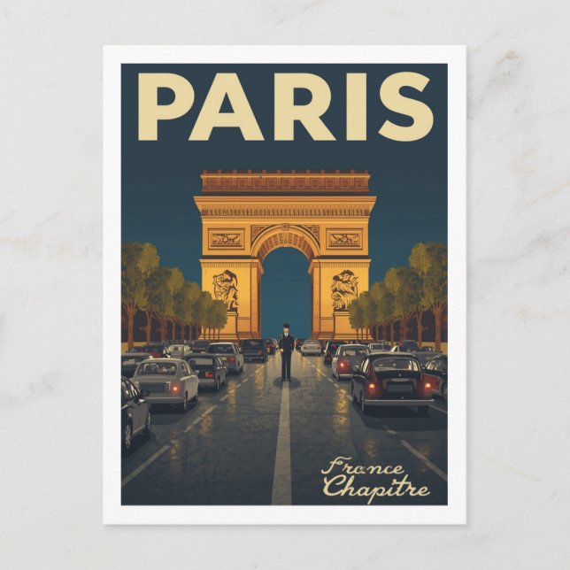 Paris Arc de Triomphe Vintage Travel Art Postcard (Front)