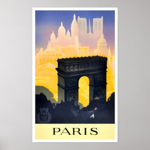 Paris Arc de Triomphe vintage travel Poster