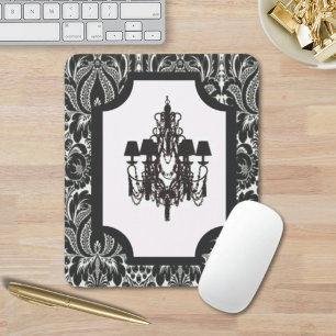 Paris art deco damask vintage black chandelier mouse mat